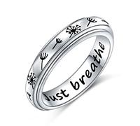 Flyow Just Breathe Spinner Bague en argent sterling 925 avec pissenlit anti-stress, anti-stress, TDAH, autisme