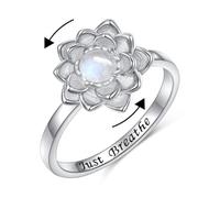Flyow Just Breathe Spinner Bagues pour l'anxiété en argent sterling 925 Pierre de lune Lotus Fidget Anneaux pour l'anxiété Anti-stress Bague inspirante Fleur de lotus Yoga Bijoux Cadeaux pour femme