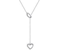 Flyow Long collier Lariat en argent sterling 925 avec pendentif en forme de cœur et cheval porte-bonheur, chaîne en Y réglable, cadeau pour femmes et filles, 14*13mm (heart pendant), 13*7.5mm (ring