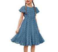 Flypigs Robe pour Filles décontractée Ample Mignonne élégante Princesse Longueur Genou Mousseline de Soie Robe d'été Robe décontractée Bleu Marine 10-11 Ans