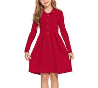 Flypigs Robe tricotée à Manches Longues pour Fille Automne Hiver Robe Pull Uni Festive Robe Patineuse élégante Robe décontractée Taille 104-152