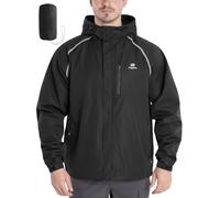 Flyplus Veste de pluie pour homme, légère, imperméable, pliable, avec capuche, veste réfléchissante pour vélo, coupe-vent, respirante, pour randonnée, course à pied, camping en plein air, Noir , XXL