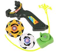 FLYPOP'S - 2 Toupies avec Poignée Lanceur - Jouet pour Enfant - 031781 - Jaune et Blanc - Plastique - Jouet Enfant - Cadeau - 5,5 cm - À Partir de 3 Ans