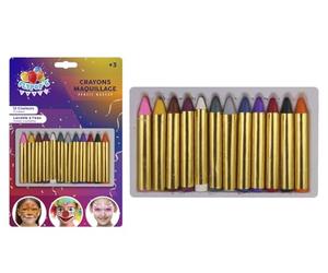 FLYPOP'S - Crayons de Maquillage - Maquillage Festif - 259211 - 12 Couleurs - Peau Sensible - Testé en Laboratoire - Fête - Carnaval - Anniversaire - Enfant - Déguisement - À Partir de 3 ans