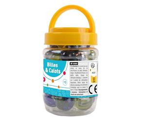 FLYPOP'S - Pots de Billes et Calots - Jeu de Récréation - 033024 - Multicolore - Verre - Jeu d'Adresse - Jouet Enfant - Galots - 1,6 cm x 1,6 cm - À Partir de 3 Ans