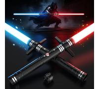 FlyQintess Lot de 2 sabres laser rechargeables lourds, protège-mains avec poignée en métal, 4 modes, 6 effets sonores, 15 couleurs RVB, sabre laser amovible 2 en 1 de 101,6 cm pour enfants, adultes