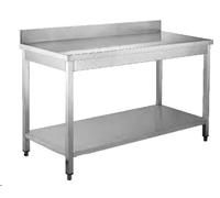 FLYQUIPE Table de Travail Professionnelle en Acier Inoxydable avec Dosseret avec Soubassement Pieds en Tube Carré avec Vérins Réglables Profondeur : 700mm (400x700x950mm)