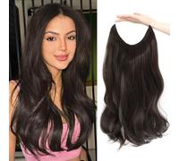 Flyroseing Extensions de cheveux ondulés ondulés - Brun naturel - 45,7 cm - Avec fil transparent - Taille réglable - 2 clips sécurisés - Fibre synthétique