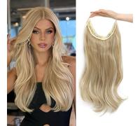 Flyroseing Halos Extensions de cheveux ondulés avec fil transparent - 45,7 cm - Blond mélangé - Fibre synthétique