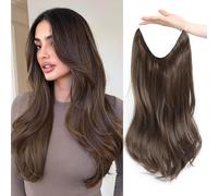Flyroseing Halos Extensions de cheveux synthétiques ondulés avec fil transparent Taille réglable 2 Clips sécurisés 45,7 cm