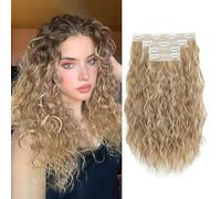 Flyroseing Lot de 4 extensions de cheveux à clipser - 40,6 cm - Mèches blondes - Cheveux courts et bouclés - Trame en dentelle naturelle douce - Cheveux ondulés sirène pour femme