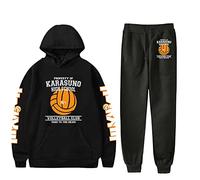 Flyself Haikyuu!! Unisexe Survêtement Cosplay Karasuno High School Pull Manga Anime Manches Longues Sweat à Capuche et Pantalon de Jogging Ensemble Deux pièces