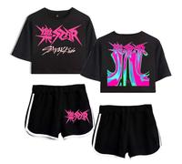 Flyself Kpop T-Shirt & Short Set Femmes Fills 2023 Neues Album 樂-Star Rock Star Manches Courtes Crop Top & Short 2 Pièces Ensembles Fitness Tops