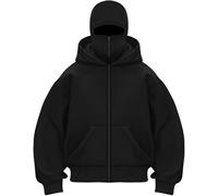 Flyself Sweat à Capuche Balaclava Zip Hoodie Homme Sweat À Manches Longues Veste Chaude Hoodie Balaclava Cagoule Moto Masque Anti-Vent pour Sports de Plein Air Vélo Manteau Automne et Hiver