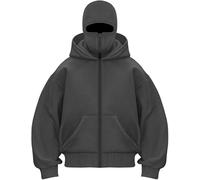 Flyself Sweat à Capuche Balaclava Zip Hoodie Homme Sweat À Manches Longues Veste Chaude Hoodie Balaclava Cagoule Moto Masque Anti-Vent pour Sports de Plein Air Vélo Manteau Automne et Hiver