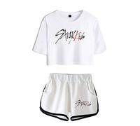 Flyself Unisexe Kpop Ensembles Shorts Manches Courtes Crop Top & Short 2 Pièces Ensembles Fitness Tops Bang Chan Changbin Hyunjin Felix Seungmin Jeongin Jisung Minho Woojin
