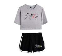 Flyself Unisexe Kpop Ensembles Shorts Manches Courtes Crop Top & Short 2 Pièces Ensembles Fitness Tops Bang Chan Changbin Hyunjin Felix Seungmin Jeongin Jisung Minho Woojin