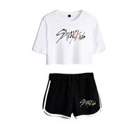 Flyself Unisexe Kpop Ensembles Shorts Manches Courtes Crop Top & Short 2 Pièces Ensembles Fitness Tops Bang Chan Changbin Hyunjin Felix Seungmin Jeongin Jisung Minho Woojin