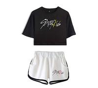Flyself Unisexe Kpop Ensembles Shorts Manches Courtes Crop Top & Short 2 Pièces Ensembles Fitness Tops Bang Chan Changbin Hyunjin Felix Seungmin Jeongin Jisung Minho Woojin