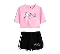 Flyself Unisexe Kpop Ensembles Shorts Manches Courtes Crop Top & Short 2 Pièces Ensembles Fitness Tops Bang Chan Changbin Hyunjin Felix Seungmin Jeongin Jisung Minho Woojin