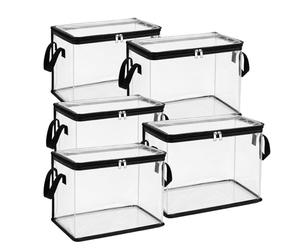 FlyShangUgo 2/3/5Pcs Large Heavy-Duty Thick Plastic Clear Storage Bag for Clothes, Clear Storage Bins with Lids, Plastic Moving Bags with Handles for College Dorm Packing Home (Black, 5Pcs)