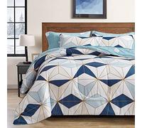 Flysheep Bed in a Bag Parure de lit 7 pièces en Microfibre imprimée à Motif géométrique Triangles Bleu Marine pour Grand lit (1 Couette, 1 Drap Plat, 1 Drap-Housse, 2 Couvre-oreillers, 2 taies