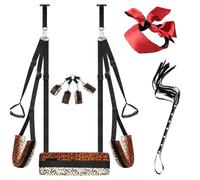 FLYSL Balançoire Érotique Léopard Sex Toýs Couple,Balançoire de Porte et de Plafond 2 en 1,BDSMs Set Accessoires avec Fouet en Cuir et Noir Rouge Eye Soie,Jouets pour Jeu Aérien Audacieux (A)