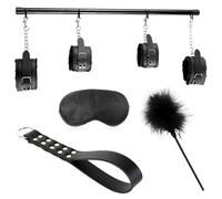 FLYSL Kit BDSM Barre D'écartement Sexuel avec Menottes pour Poignets et Chevilles,BDSMs Set Accessoires Hard,Bondage Jeux Sexuelle Adulte Couple,Jouet Sexualité Couple (Noir)