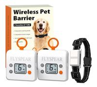 FLYSPEAR Barrière sans fil pour animaux de compagnie avec 2 émetteurs - Barrière d'intérieur rechargeable avec 6 rayons de portée réglables jusqu'à 2,1 m, 6 intensités statiques réglables, système de