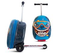 Flyte Valise Scooter Pliante pour Enfants, Coque Rigide, à roulettes, 2 en 1, 18 Pouces, capacité de 25 litres, Stormy Le Requin