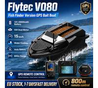 Flytec V080 Por Fish Finder Version GPS Bateau à appât télécommandé, portée de 800 m, 12V 20000mAh, double moteur 550, 15 km/h, refroidissement par eau, retour automatique, 9 zones de pêche avec 180 V