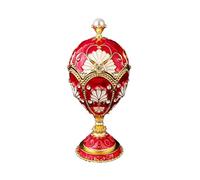 FLYuechun Ranan 14,5 x 6,5 cm. Une boîte à bijoux en métal luxueux, en forme d'œuf de perles peintes en émail, boîte décorative en forme d'œuf de style Fabergé avec pieds hauts. (œuf rouge doré, 14,5