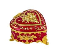 FLYuechun Ranan 8,5 x 7,8 cm 1 boîte à bijoux glamour en forme de cœur en bois de burronwood avec motif rose européen, intérieur en velours, finition encaustique (doré et rouge)