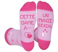 FLYWIND Cadeau Saint-Valentin pour Femme, Chaussettes Humour Femme Cadeaux pour Saint-Valentin Anniversaire Thanksgiving Chaussettes Fantaisie Drôle Rigolo avec Phrases J'aime ma mari