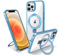 Flyzoo Coque Magnétique pour iPhone 12 Pro Max avec Support Invisible, [Compatible avec MagSafe] Etui Housse Transparente avec Protection Antijaunissement & Antirayure & Antichoc, 6.7'', Clair Bleu