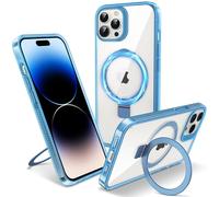 Flyzoo Coque Magnétique pour iPhone 14 Pro avec Support Invisible, [Compatible avec MagSafe] Etui Housse Transparente avec Protection Antijaunissement & Antirayure & Antichoc, 6.1'', Clair Bleu