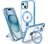 Flyzoo Coque Magnétique pour iPhone 15 Plus avec Support Invisible, [Compatible avec MagSafe] Etui Housse Transparente avec Protection Antijaunissement & Antirayure & Antichoc, 6.7'', Clair Bleu