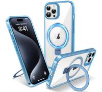 Flyzoo Coque Magnétique pour iPhone 15 Pro Max avec Support Invisible, [Compatible avec MagSafe] Etui Housse Transparente avec Protection Antijaunissement & Antirayure & Antichoc, 6.7'', Clair Bleu