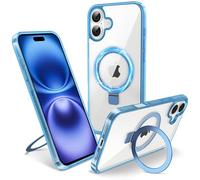 Flyzoo Coque Magnétique pour iPhone 16 avec Support Invisible, [Compatible avec MagSafe] Etui Housse Transparente avec Protection Antijaunissement & Antirayure & Antichoc, 6.1'', Clair Bleu