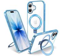 Flyzoo Coque Magnétique pour iPhone 17 avec Support Invisible, [Compatible avec MagSafe] Etui Housse Transparente avec Protection Antijaunissement & Antirayure & Antichoc, 6.3'', Clair Bleu