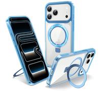 Flyzoo Coque Magnétique pour iPhone 17 Pro avec Support Invisible, [Compatible avec MagSafe] Etui Housse Transparente avec Protection Antijaunissement & Antirayure & Antichoc, 6.3'', Clair Bleu