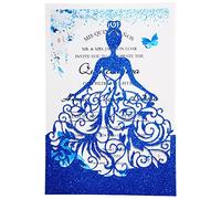 FLZOPYNE Kit de 50 cartes d'invitation Quinceanera de 12,7 x 18,3 cm, bleu roi avec enveloppes pour mariage, fête, quinceañera, XV Años, Mis Coing (bleu roi pailleté)