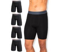 FM London Boxer en Bambou pour Homme, Boxer Long pour Homme en Bambou Ultra Doux, Antifrottements et Évacuant la Transpiration, avec Ouverture, Lot de 4, Noir, L