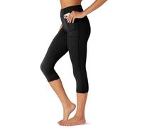 FM London Legging de Sport avec Poches , Legging Taille Haute pour Femmes en Version Intégrale et Motifs Capri , Legging sans Coutures pour le Fitness et le Yoga, Noir, M