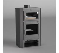 FM Poêle à bois acier M-104 11kW avec porte en fonte et four Gris G