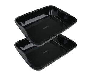 FM Professional 9912650 Lot de 2 plats de four, plat émaillé, plaque cuisson four, plat à gratins, plat à four XXL, plaque four, Acier émaillé, Noir, 40 x 34 x 8 cm