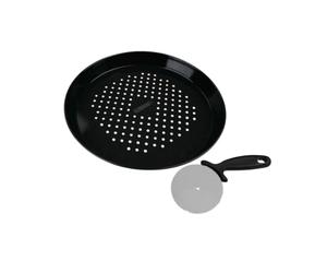 FM Professional 9913750 Roulette à pizza, Coupe pizza, Plaque à pizza perforée, plaque pour pizza surgelée, Acier inoxydable, aluminium, 32 cm, 21 cm