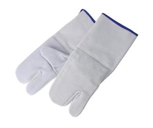 FM Professional Lot de 2 Gants de Cuisson et Barbecue en Cuir résistant jusqu'à 250 °C Motif Trois Trous pour Doigts Gris 360 x 160 mm