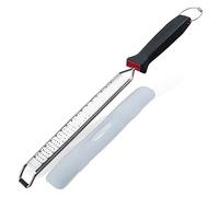FM Professional Râpe à Fromage et Zesteur en Inox 42 cm | Zeste et fromage vite, Inox longue 42 cm, Protection incluse, Anneau de suspension, Format 42 x 3,6 x 2 cm