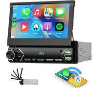 FM RDS 1 Din Autoradio Wireless Carplay Android Auto, Retractable Écran Tactile 7 Pouces Poste Radio Voiture Bluetooth, EQ, Mirror Link, Caméra de Recul, MIC, AUX, USB